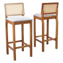 2 Banquetas Helena em Madeira Maciça e Encosto com Tela Natural Facilita Decor