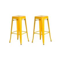 2 Banquetas Tolix Iron Design Industrial Amarela 76 Cm Aço