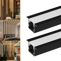 2 Barras Perfil De Led Embutir 25mm 1m Difusor 2m