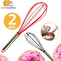 2 Batedores de Clara de Ovos Bolo Fue Fouet 30,5cm Inox com Silicone Multiuso Para Cozinha