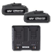 2 Bateria 2ah Wesco + Carregador Rápido Duplo 18v Indicador Carga Esmerilhadeira Parafusadeira Lítio
