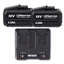 2 Bateria 4ah Wesco + Carregador Rápido Duplo 18v Indicador Carga Esmerilhadeira Parafusadeira Lítio