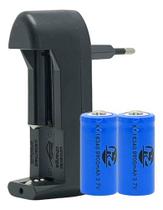 2 Bateria De Grande Durabilidade 16340 Cr123a Recarga + Carregador Ajustável Bivolt De Alta Qualidade