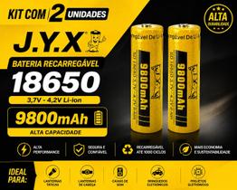 2 Bateria Recarregável JYX 18650 3,7V 9800mAh para Eletrônicos Potentes 2 Bateria Recarregável JYX 18650 3,7V 9800mAh para Eletrônicos Potentes