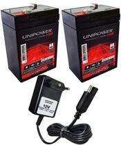 2 Bateria Recarregável Unipower 6v 4,5ah + Carregador 12v 900mah Bandeirantes