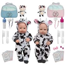2 Bebê Reborn Gêmeos Casal Enxoval Vaquinha Completo 43cm 2 Bebê Reborn Gêmeos Casal Enxoval Vaquinha Completo 43cm