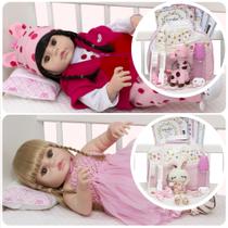 2 Bebe Reborn Loira Morena Gêmeas Com Pelúcia Fofa