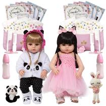 2 Bebê Reborn Realista Menina Pandinha Coelhinha 43 Itens 2 Bebê Reborn Realista Menina Pandinha Coelhinha 43 Itens