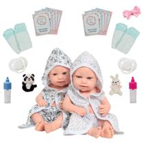 2 Bebê Reborn Realistas Recém Nascidos Roupão Estampado