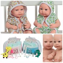 2 Bebê Reborn Recém Nascidos Menino Menina Roupão Pelúcia 2 Bebê Reborn Recém Nascidos Menino Menina Roupão Pelúcia