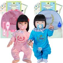 2 Bebes Reborn Casal Gêmeos Menino Menina Bolsa Acessórios