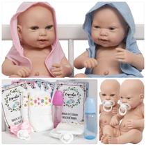 2 Bebes Reborn Casal Gemeos Menino Menina Saída de Banho
