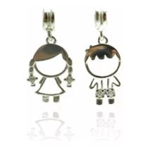 2 Berloque Charms Menina E Menino Prata 925
