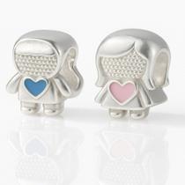 2 Berloque Charms Prata Maciça 925 Menina E Menino 2 Berloque Charms Prata Maciça 925 Menina E Menino