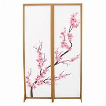 2 Biombo Oriental Japonês Sakura Reto Com Pés Folha Painel Mdf Divisor Divisória Separador De Ambiente