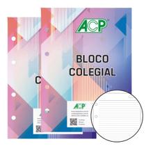 2 Bloco Refil Fichário caderno argolado 80 Fls Colegial ACP 2 Bloco Refil Fichário caderno argolado 80 Fls Colegial ACP