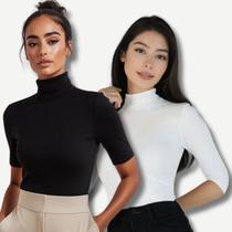 2 Blusa Feminina Cacharrel Manga Curta Gola Alta