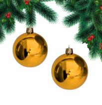 2 Bolas de Natal Metalizada Ouro 80mm Decoração Árvore