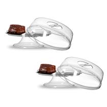 2 Boleira com Pé e Tampa Gourmet Bolo doces Acrílico Cristal