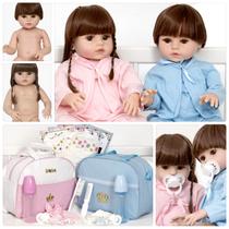 2 Boneca Estilo Reborn Casal Gêmeos 46cm 36 Acessórios Bolsa