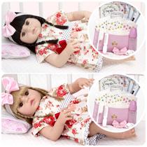 2 Boneca Reborn de Silicone Gêmeas Princesas + 20 Acessórios - Cegonha Reborn Dolls