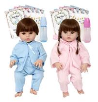 2 Boneca Reborn Gêmeos Menino Menina Corpo Silicone Enxoval