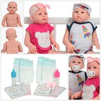 2 Boneca Reborn Gêmeos Pode Dar Banho Ursinho Aviãozinho