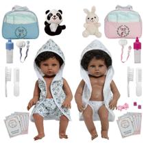 2 Boneca Reborn Negra Gêmeos Casal Enxoval Bichinhos + Bolsa