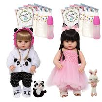 2 Boneca Reborn Realista Menina Pandinha Coelhinha 27 Itens 2 Boneca Reborn Realista Menina Pandinha Coelhinha 27 Itens