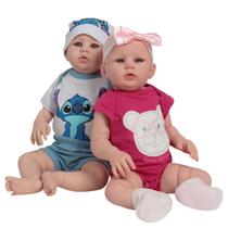 2 Boneca Tipo Reborn Gêmeos Realista Com Chupeta 25 Itens