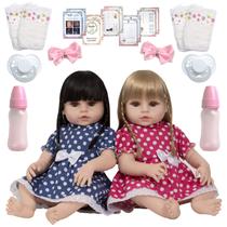 2 Bonecas Reborn Gêmeas Recém Nascidas Fofas Corpo de Vinil - Cegonha Reborn Dolls