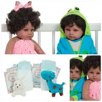 2 Bonecos Reborn Recém Nascidos Negros Girafinha Coelho Fofo