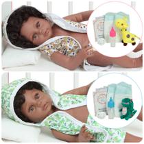 2 Bonecos Tipo Reborn Gêmeos Negros 46cm Enxoval Bichinhos 2 Bonecos Tipo Reborn Gêmeos Negros 46cm Enxoval Bichinhos