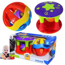 2 Brinquedo Torre Bolinha Chocalho Sensorial Para Bebê Caixa