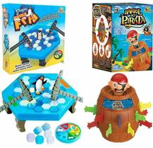 2 Brinquedos Infantil Tabuleiros Derruba Pinguim Infantil - Barril do Pirata