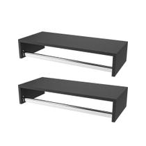 2 cabideiros mdf para parede com arara e nicho 60cm