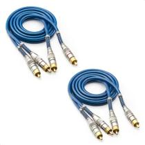 2 Cabos Rca Blindado 1 Metro Prime Plug Metal 5mm Transparente Azul Pontas Banhados A Ouro Químico Conector Rca Metálico