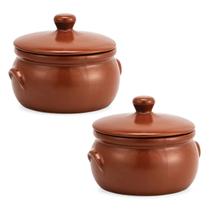2 Caçarolas C/ Tampa Para Feijoada Porcelana Refratária 1 Litro