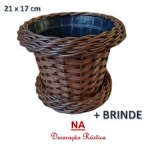 2 Cachepot com borda + pratinho decoração redondo médio marrom café 21 x 17 cm 2 Cachepot com borda + pratinho decoração redondo médio marrom café 21 x 17 cm