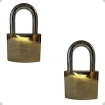 2 Cadeado 50mm Grande Reforçado para portão dourado 3 chaves