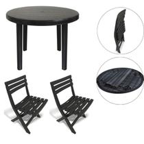 2 Cadeira 1 Mesa Redonda Área Lazer Preta Desmontável 25389 2 Cadeira 1 Mesa Redonda Área Lazer Preta Desmontável 25389
