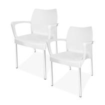2 Cadeira plástica poltrona pés de Alumínio Branca