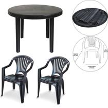 2 Cadeira Poltrona 1 Mesa Redonda Para Área De Ler Preta