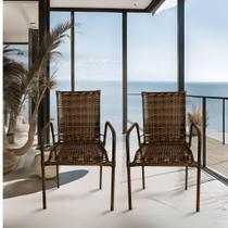 2 Cadeira Varanda Jardim Tropical Junco Fibra Sintética Varanda Lazer Cor:bronze