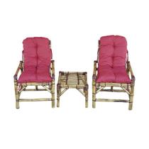 2 Cadeiras De Bambu Mesa e Almofadas Para Varanda Vermelho