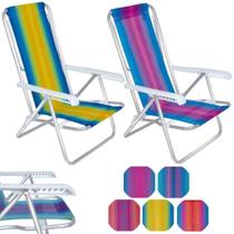 2 Cadeiras de Praia Alta Reclinavel 8 Posicoes em Aluminio Mor