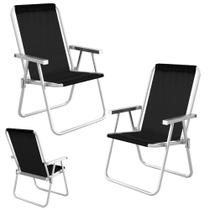 2 Cadeiras de Praia Aluminio Mor Alta Conforto Sannet Preta
