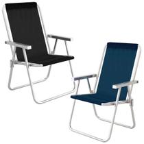 2 Cadeiras de Praia Aluminio Mor Alta Sannet Preta e Azul
