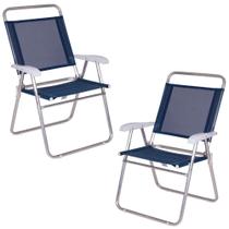 2 Cadeiras de Praia Dobravel Alta Aluminio Master Plus Azul Mor