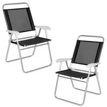 2 Cadeiras de Praia Dobravel Alta Aluminio Master Plus Preta Mor